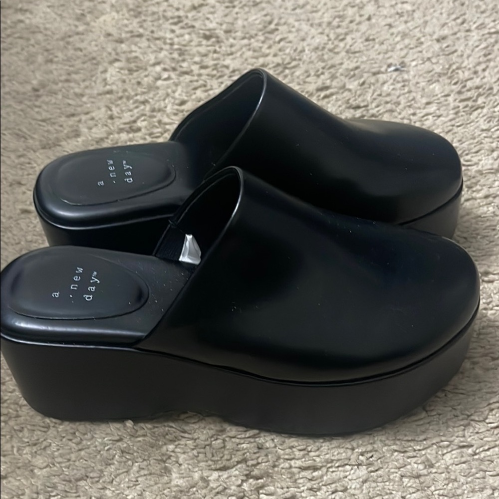 A New Day Black Platform Mules with Open Back